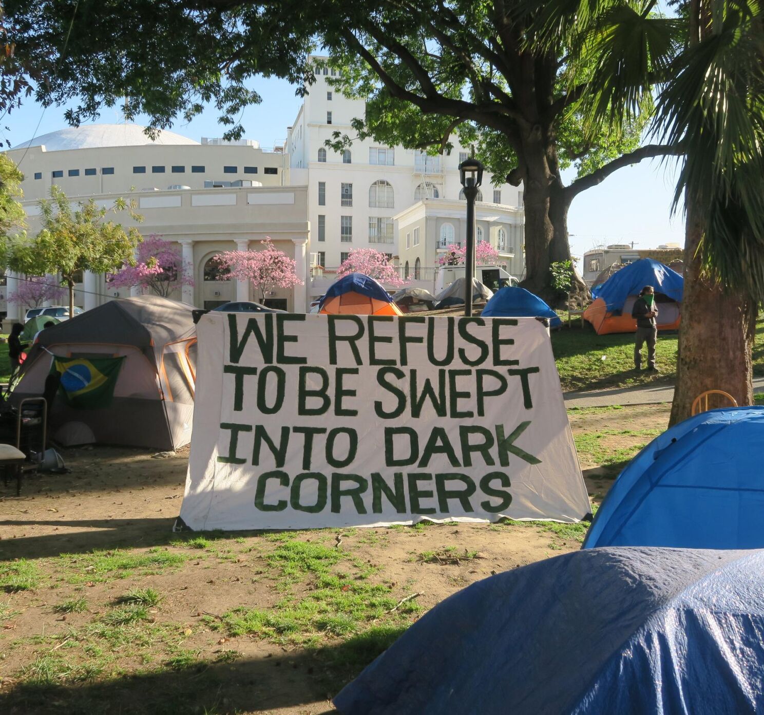 Echo Park Lake protest sign